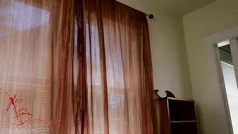 Xev Bellringer covering her tits with a shirt caresses her clit