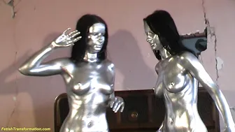 VidzFlix real silver painted statue twins